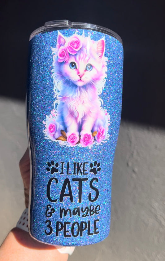 I Like Cats Holographic Glitter 20oz Curved Tumbler