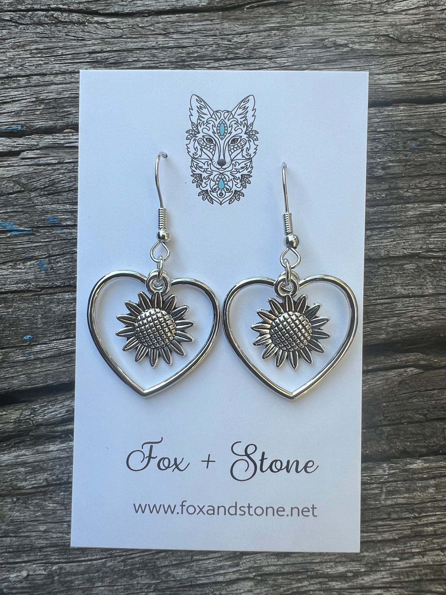 Sunflower Love Silver Hearts Dangles