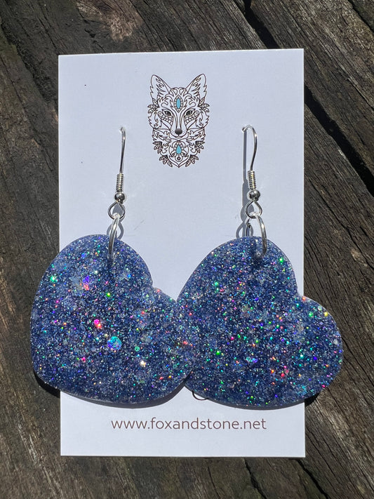 Holographic Super Sparkling Glitter Heart Earrings