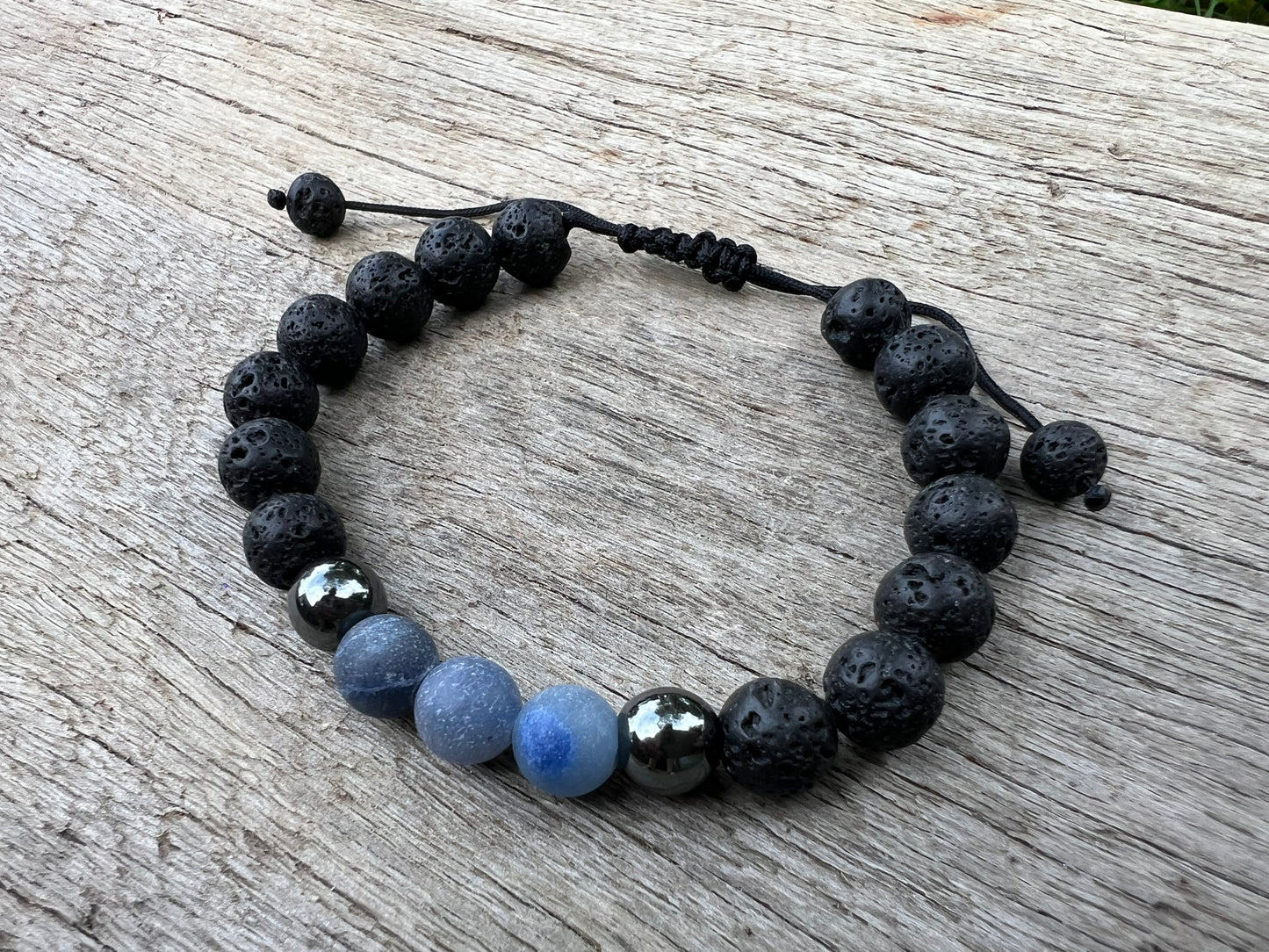 Blue Jasper Lava Hematite Gemstone Bracelet