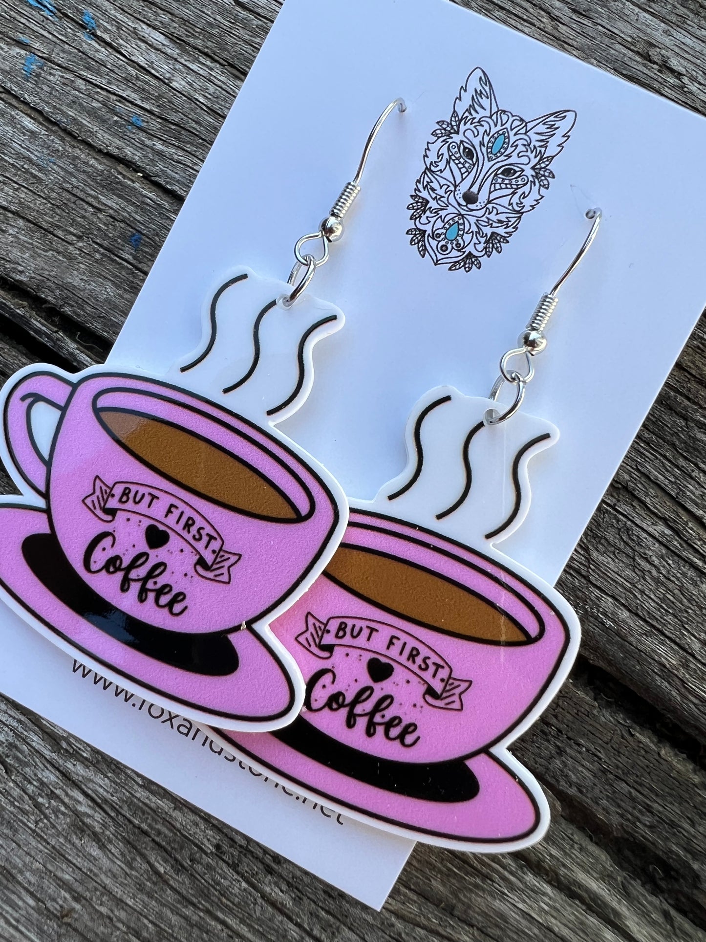 But First Coffee Pink Cup Earrings