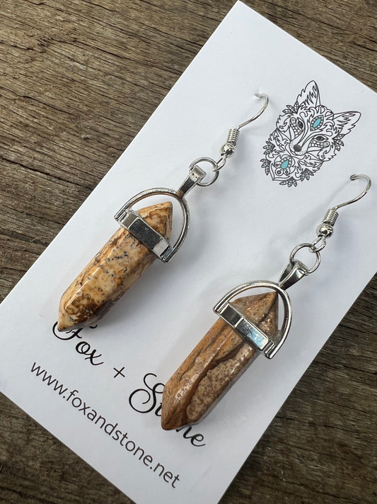Picture Jasper Gemstone Bullet Point Earrings