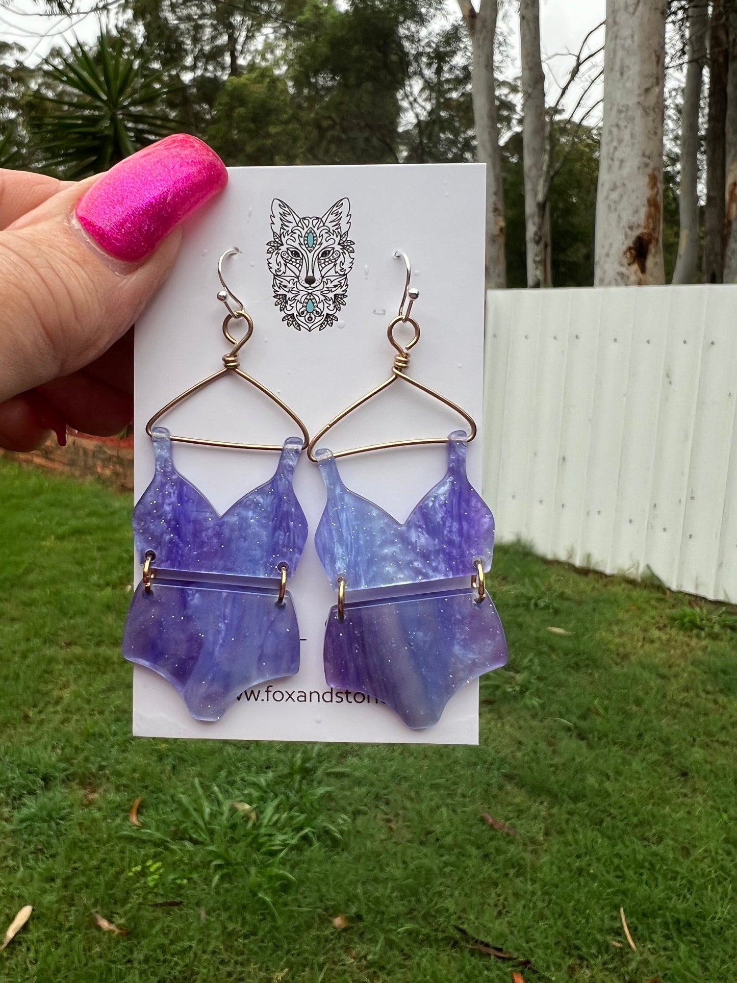 Stunning Purple Shimmer Bikini Earrings