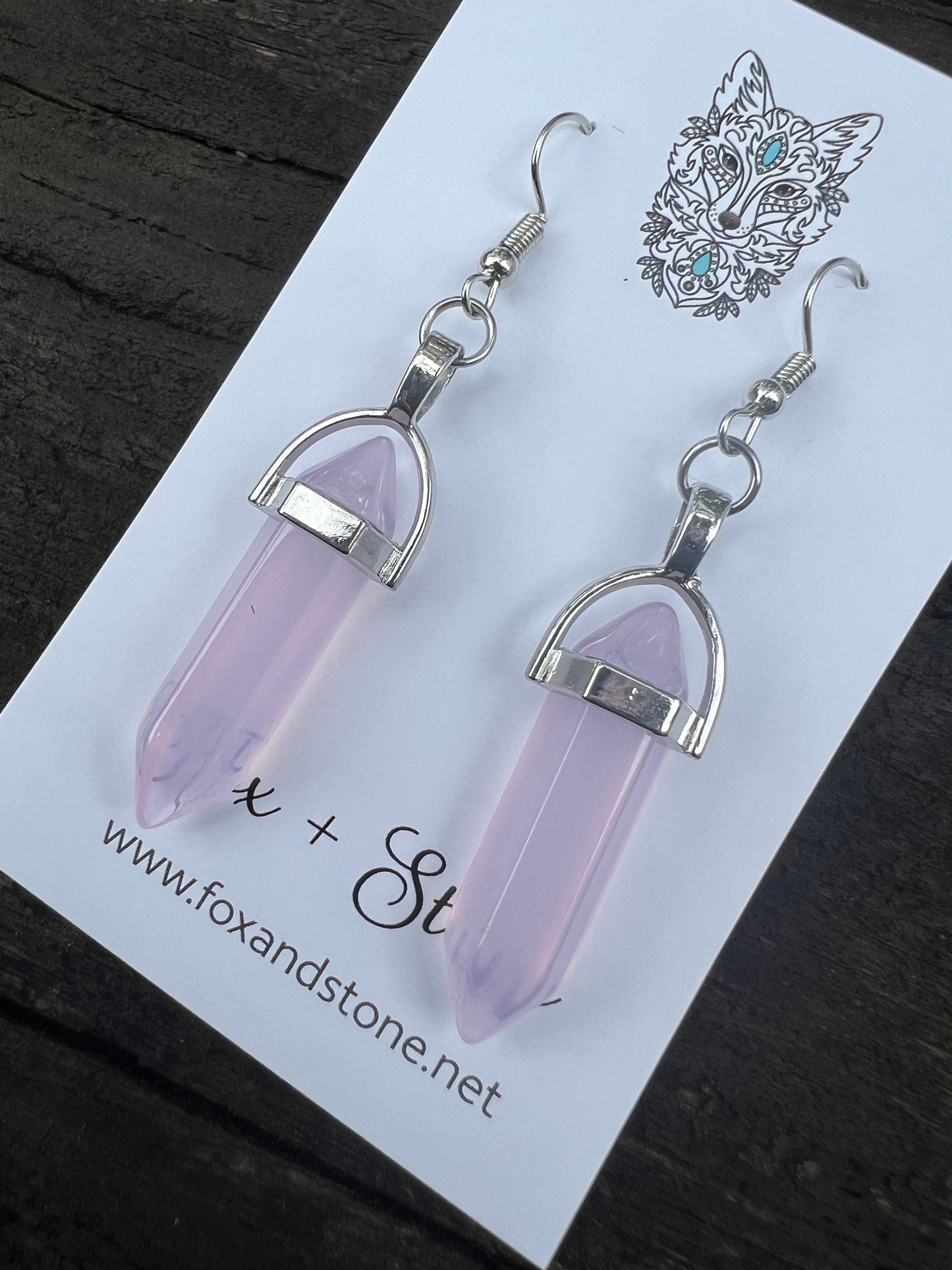 Pink Moonstone Gemstone Bullet Point Earrings