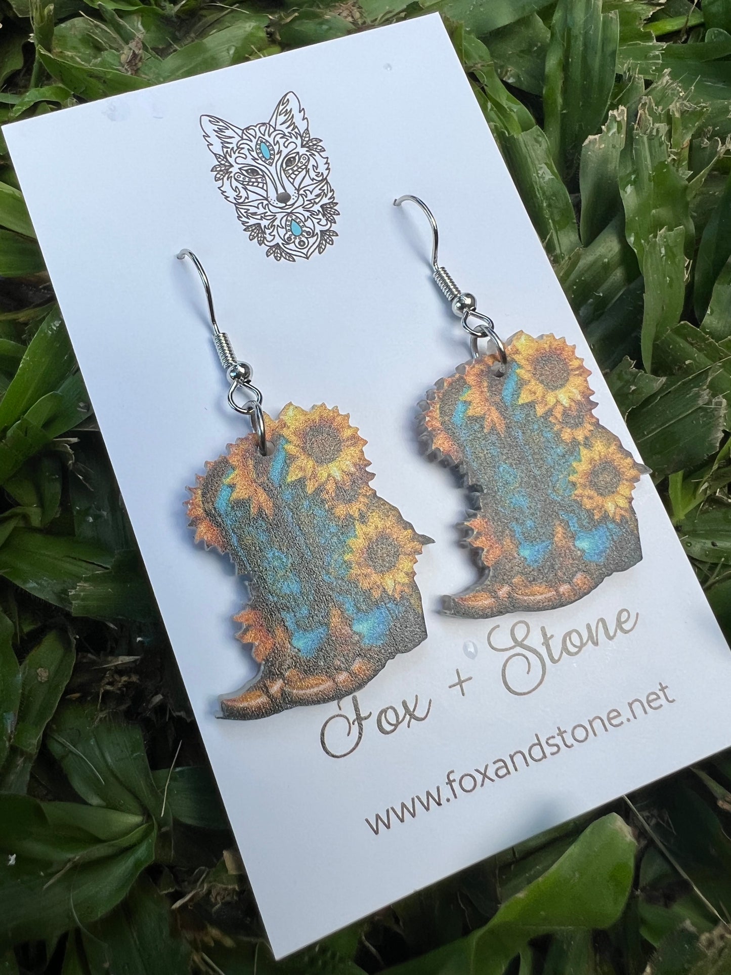 Western Sunflower Boots Earrings