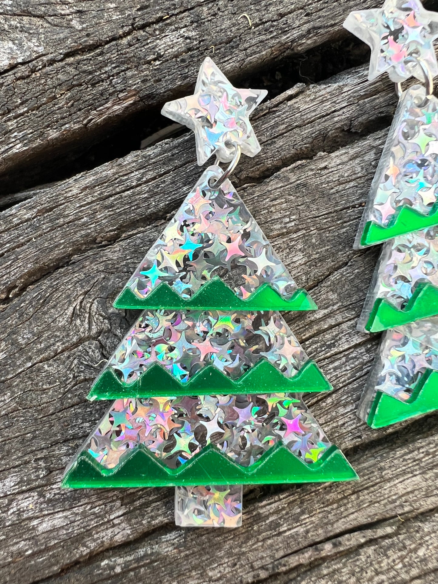 Beautiful Acrylic Mirror Xmas Tree Earrings A