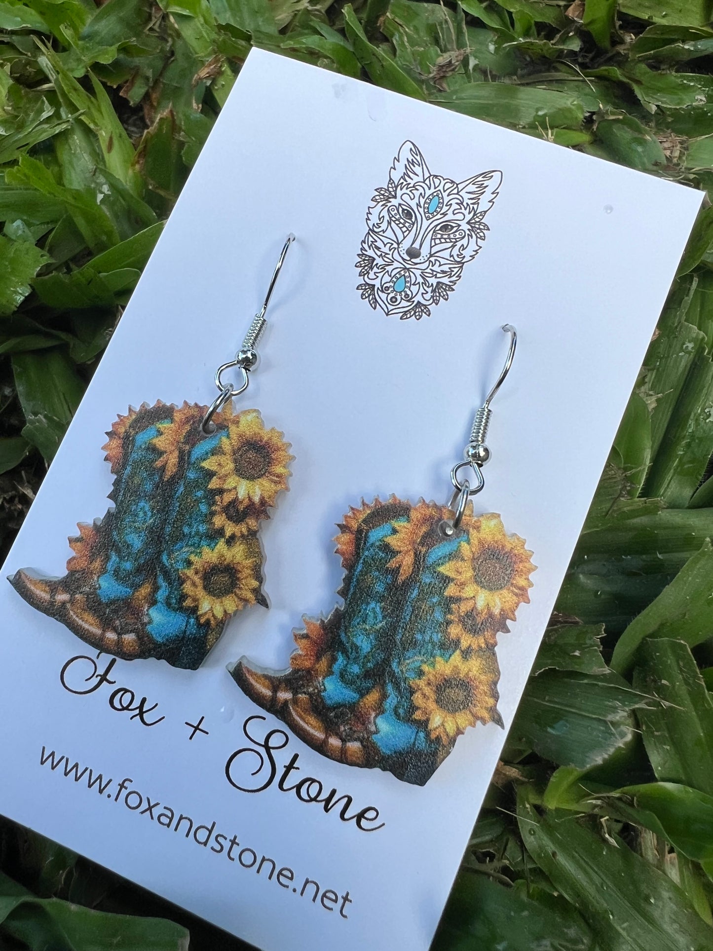Western Sunflower Boots Earrings