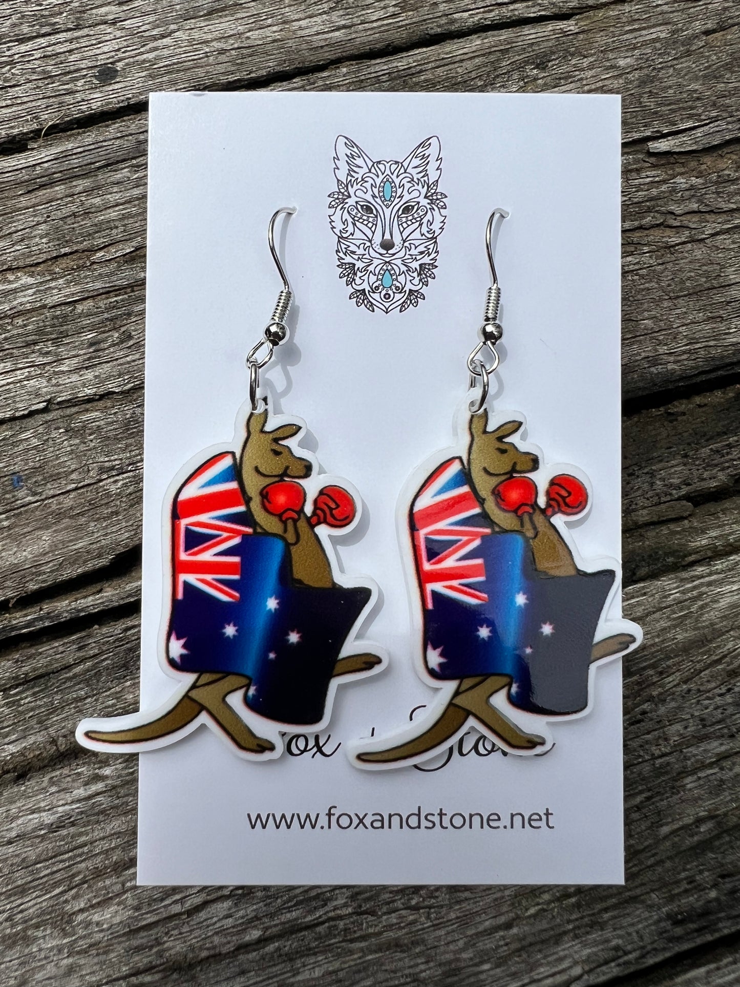 Boxing Kangaroo Australia Day Earrings