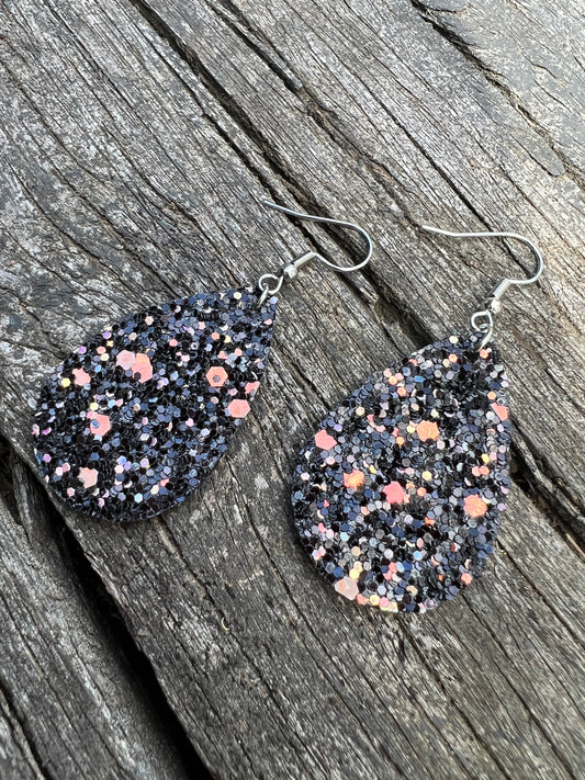 Black Fleck Shimmer Sequin Earrings