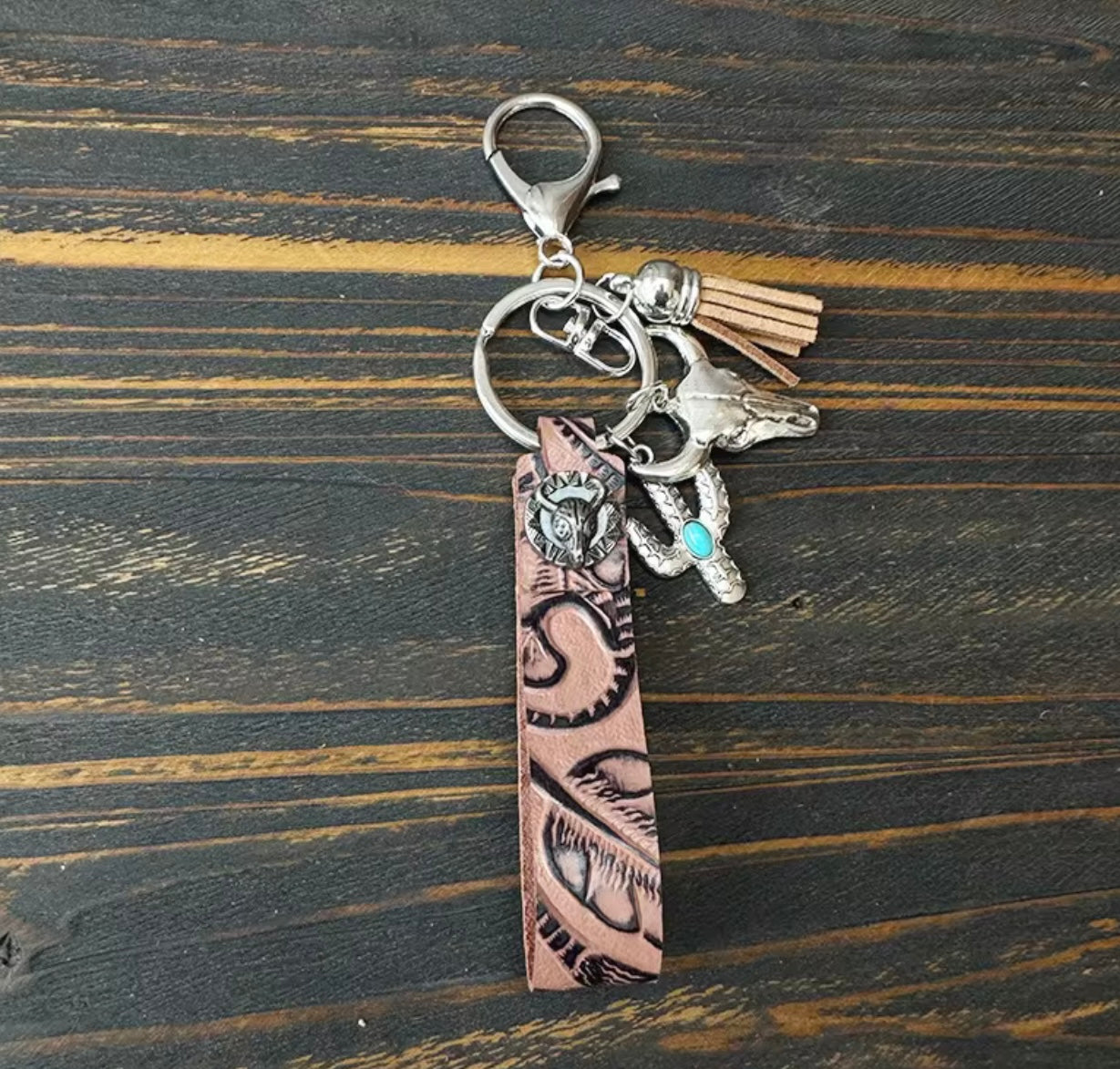 Tooled Dyed Faux Leather Western Vibe Keyring