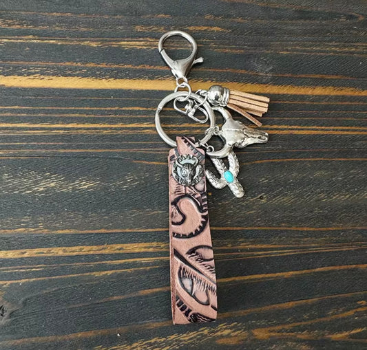 Tooled Dyed Faux Leather Western Vibe Keyring