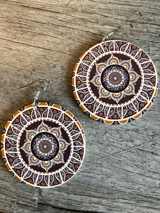 Bold Round Carmel Wood Earrings