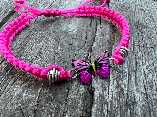 Hot Pink with Pink Butterfly One Size Fits Bracelets