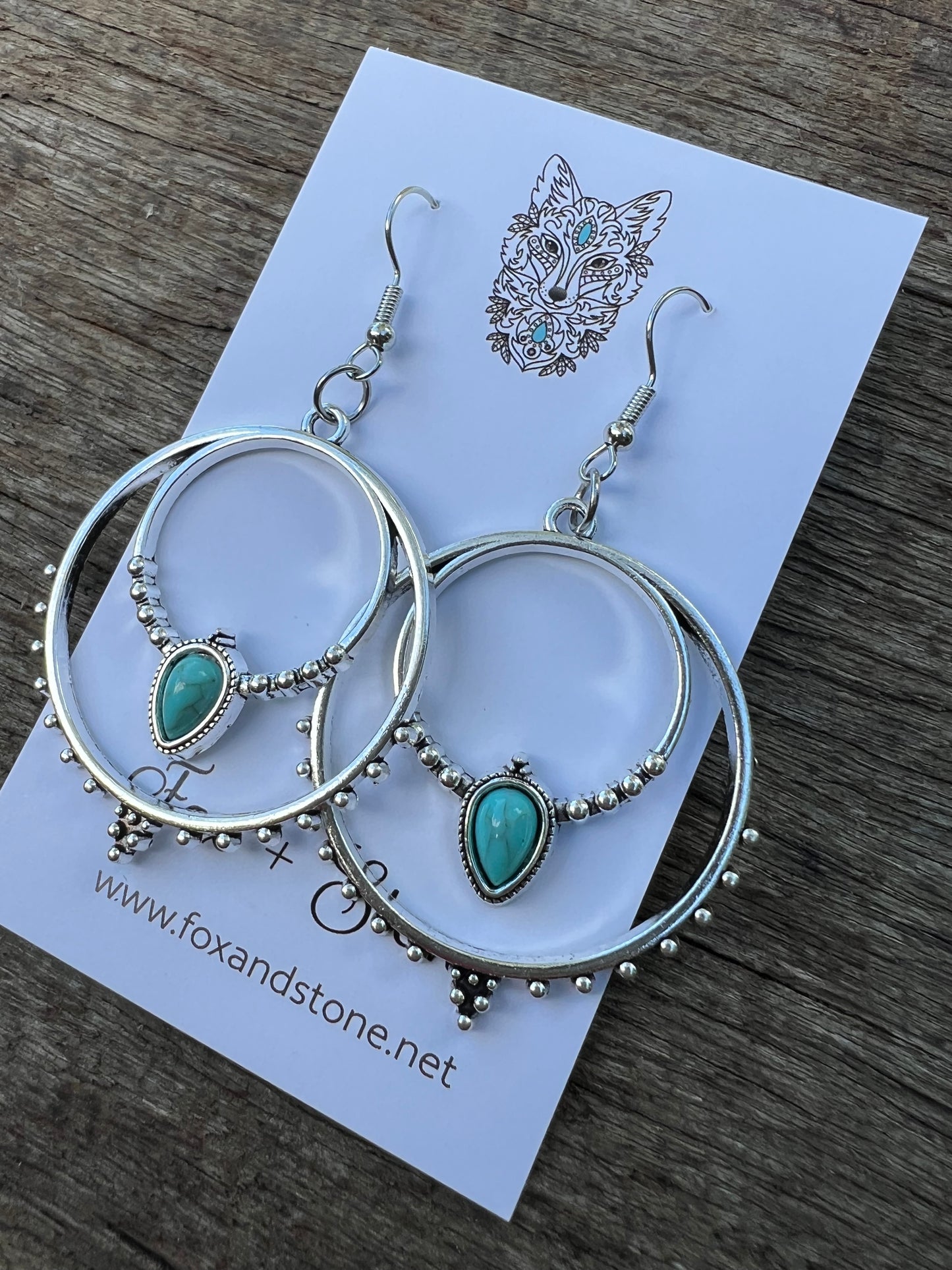 Big Silver Dyed Turquoise Earrings