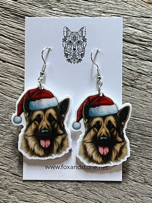 German Shepard Xmas Dog Earrings