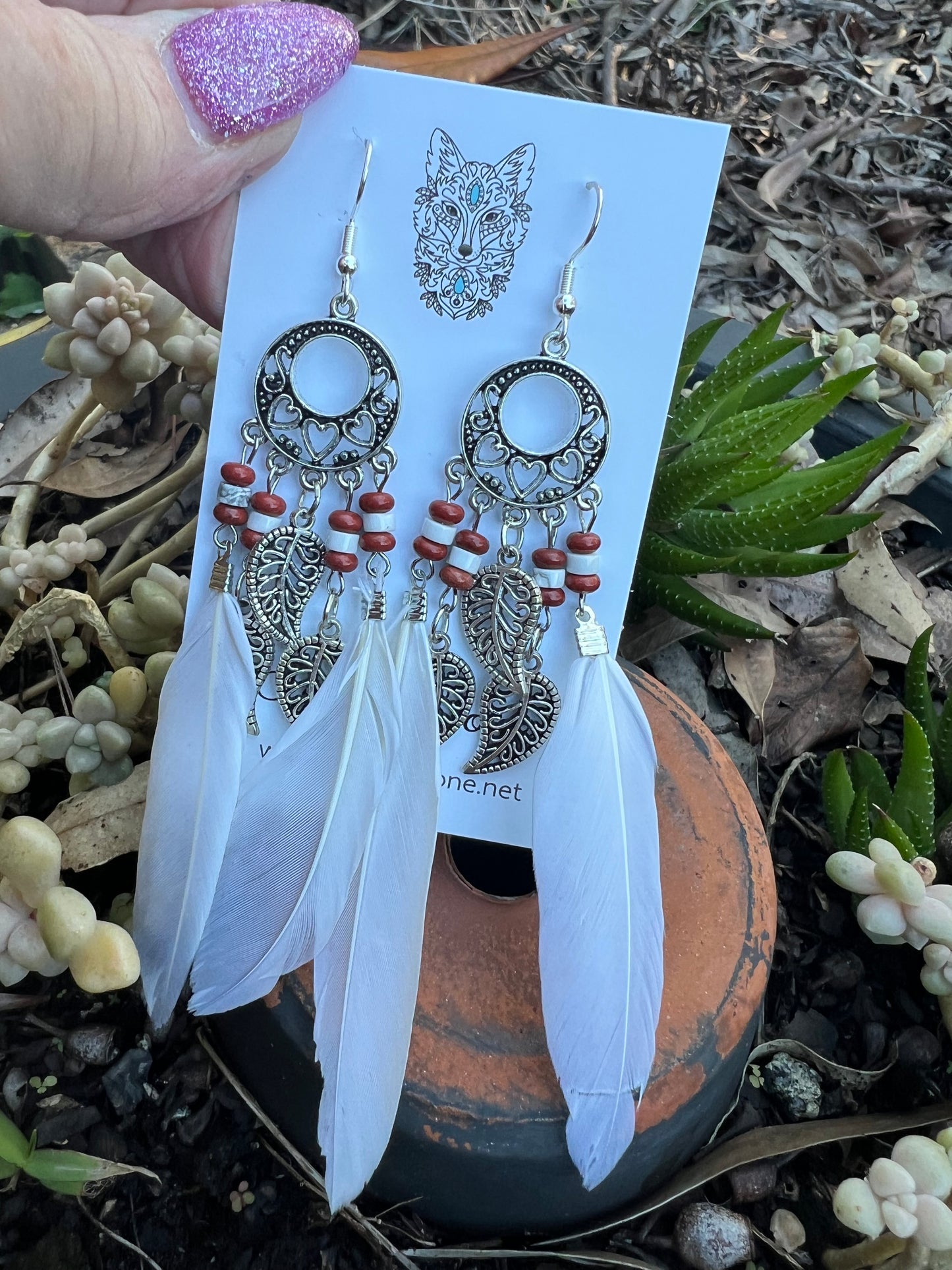 Stunning Silver Leaf White Feather Earrings