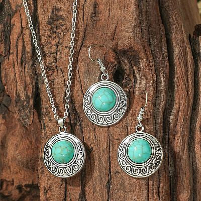 Dyed Turquoise Pendant Earring Set