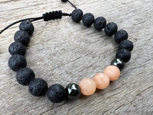 Pale Jasper Lava Hematite Gemstone Bracelet