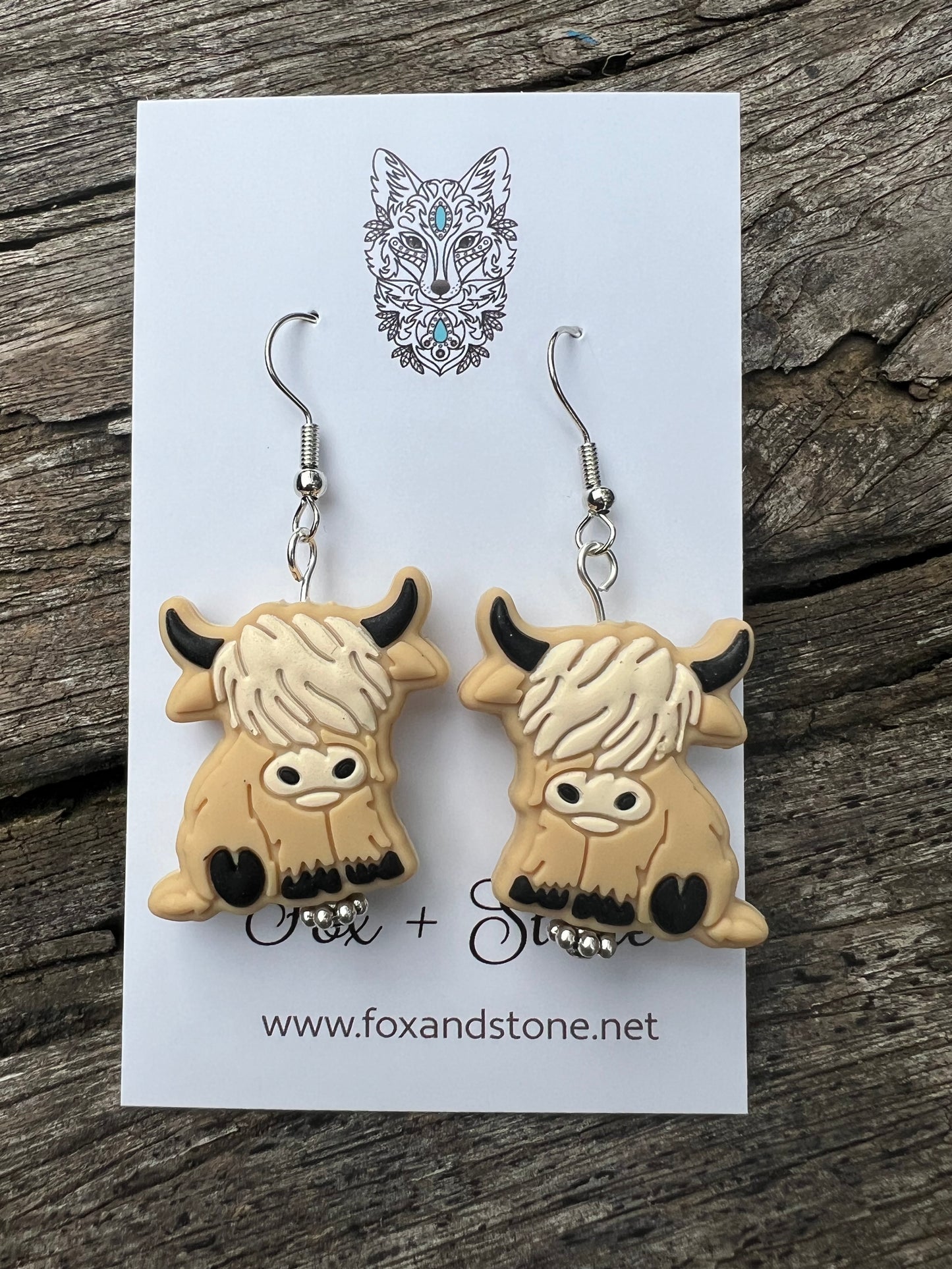Super Cute Beige Highland Cow Earrings