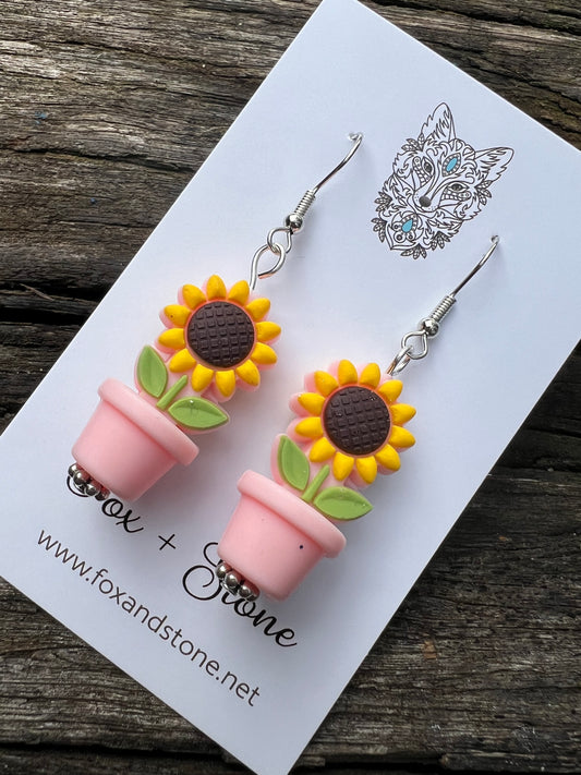 Sunflower in Pink Pots Earrings