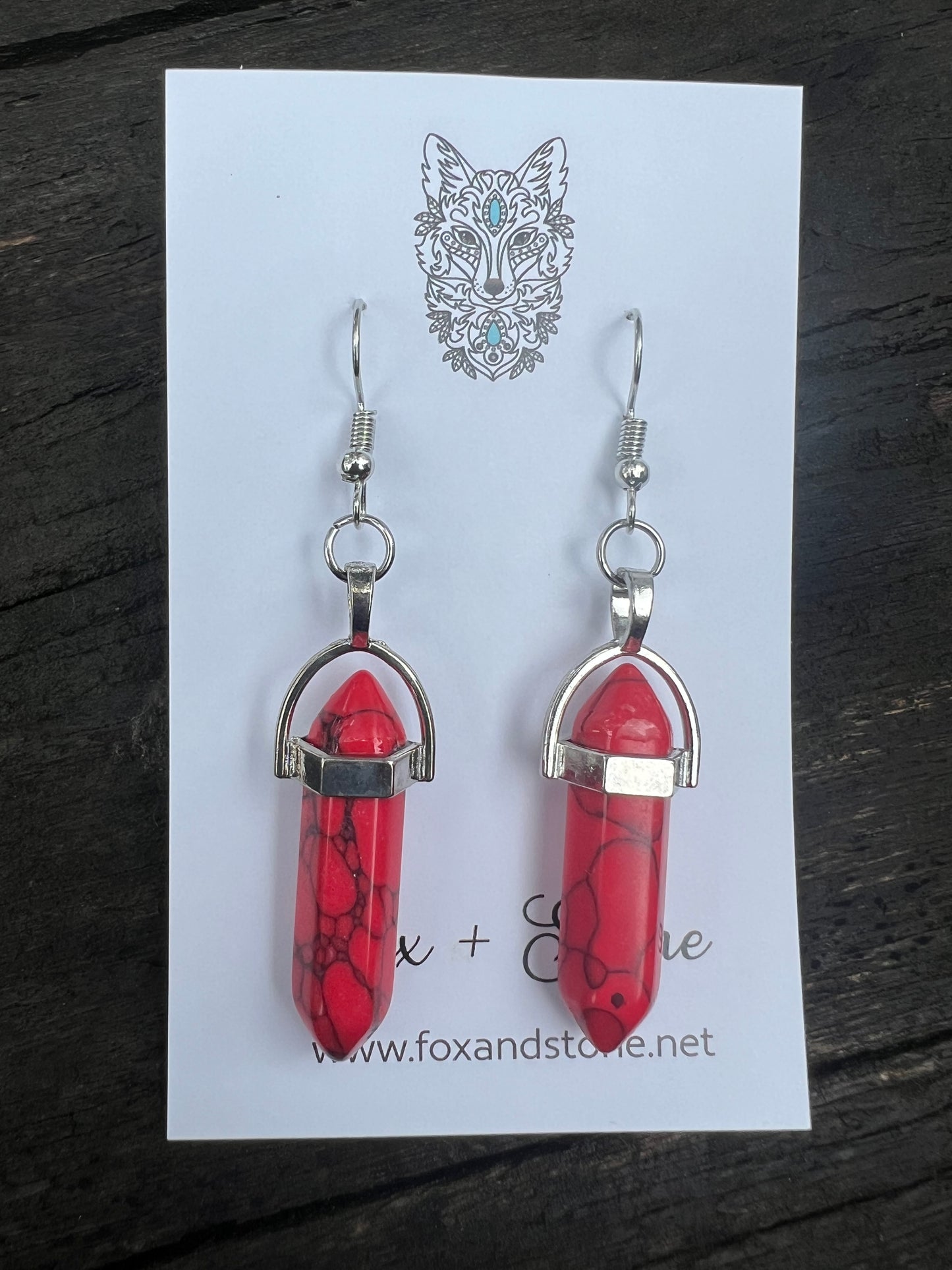 Red Howlite Gemstone Bullet Point Earrings