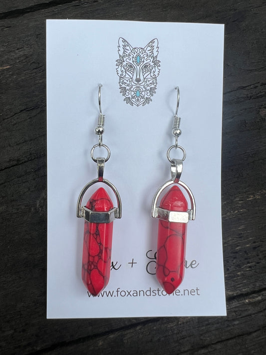 Red Howlite Gemstone Bullet Point Earrings