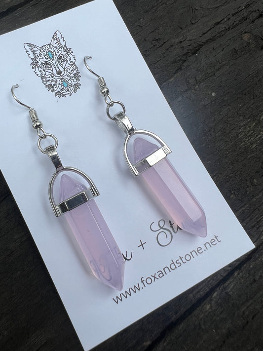 Pink Moonstone Gemstone Bullet Point Earrings