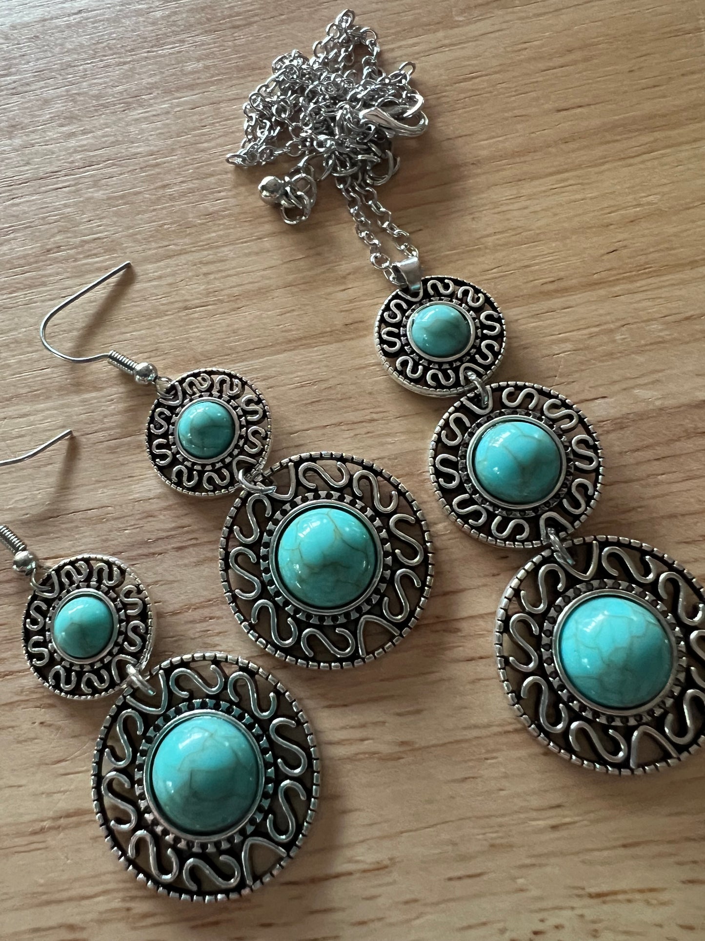 Turquoise Layer Pendant Earring Set