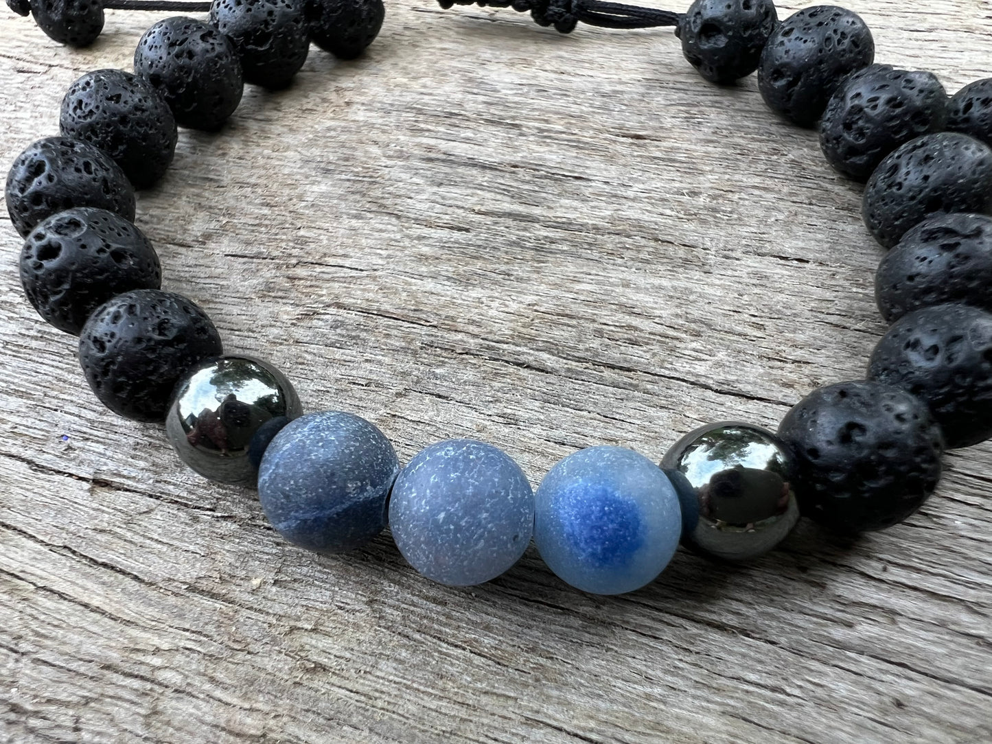 Blue Jasper Lava Hematite Gemstone Bracelet