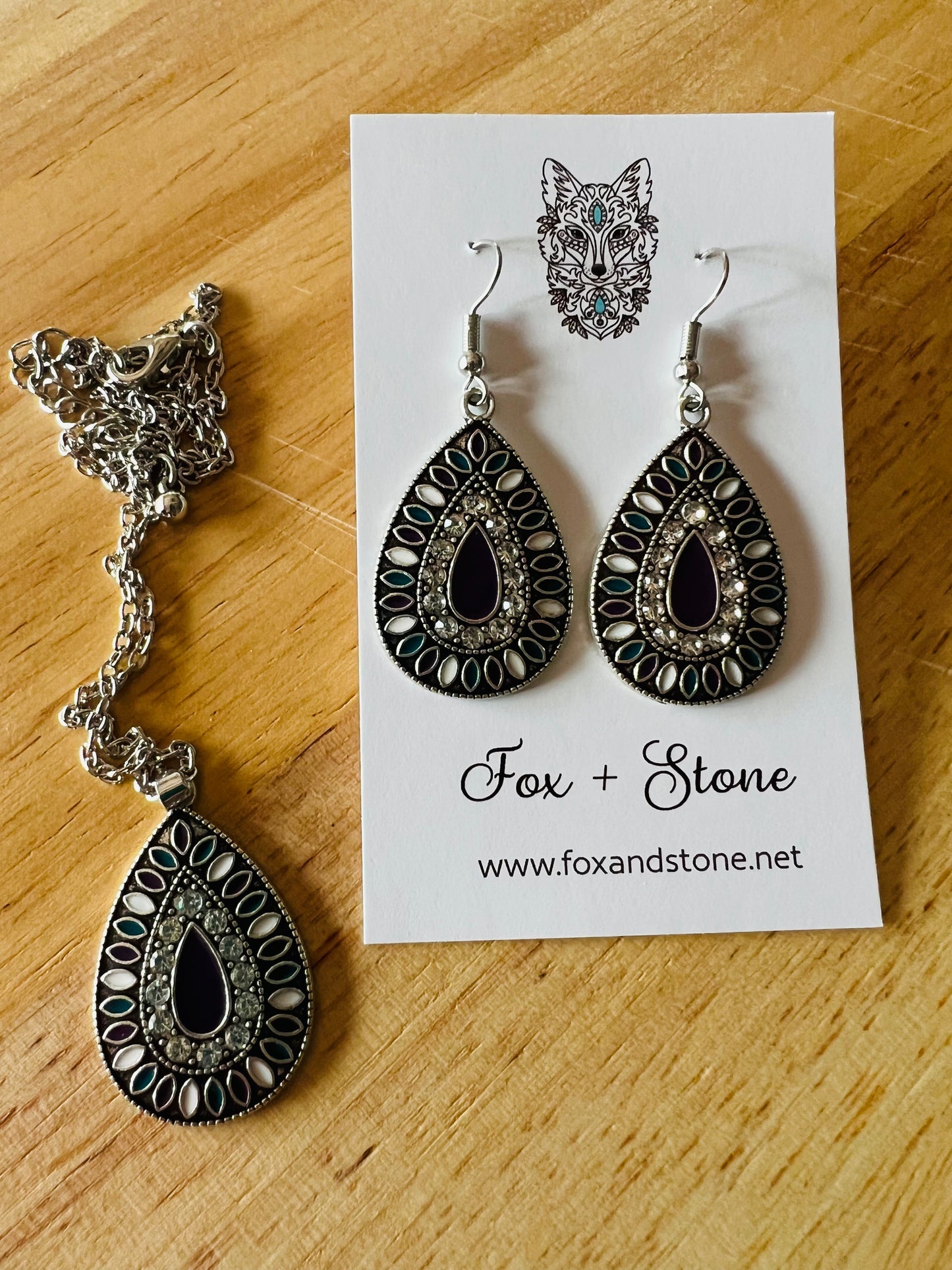 Silver Oval Pendant Earring Set