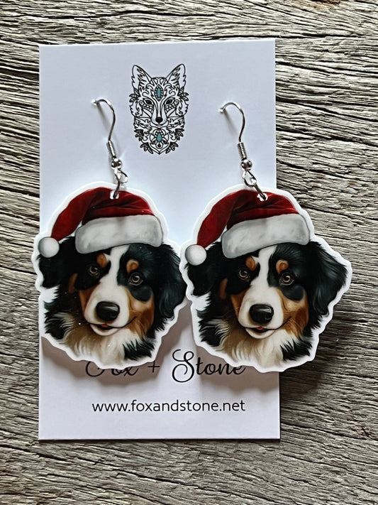 Mini American Shepard Xmas Dog Earrings