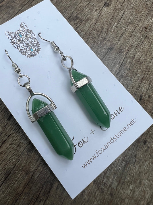 Dark Jade Gemstone Bullet Point Earrings