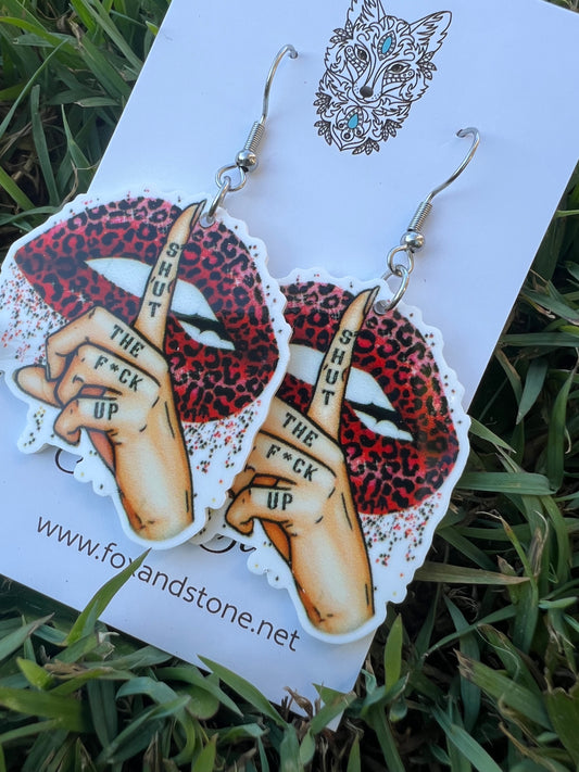 Shut The F#ck Up Red Earrings