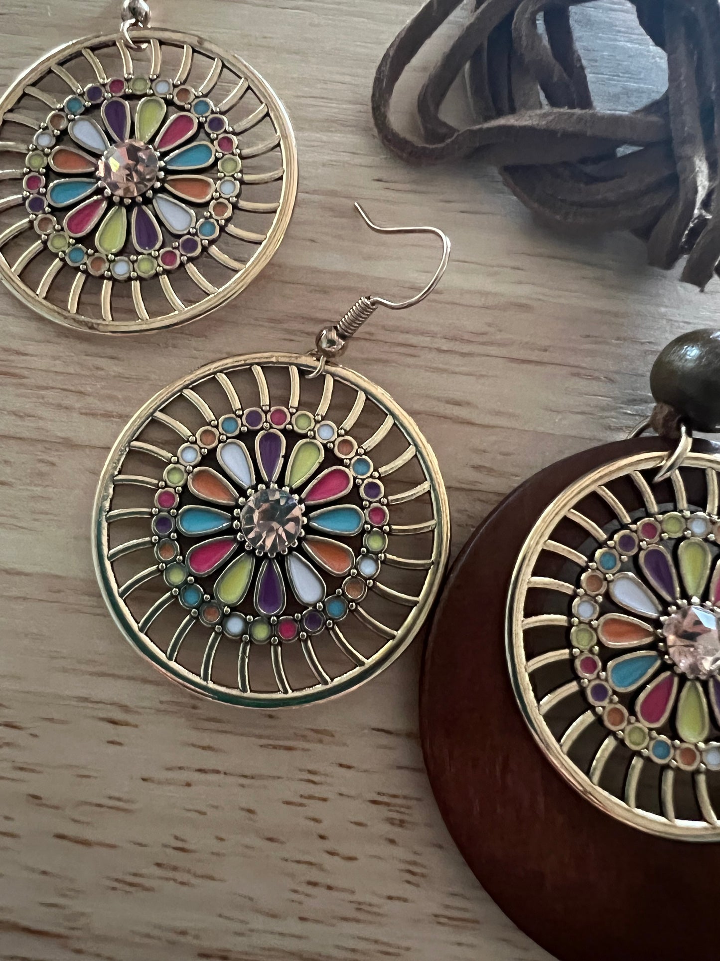 Gold Flower Pendant Earring Set