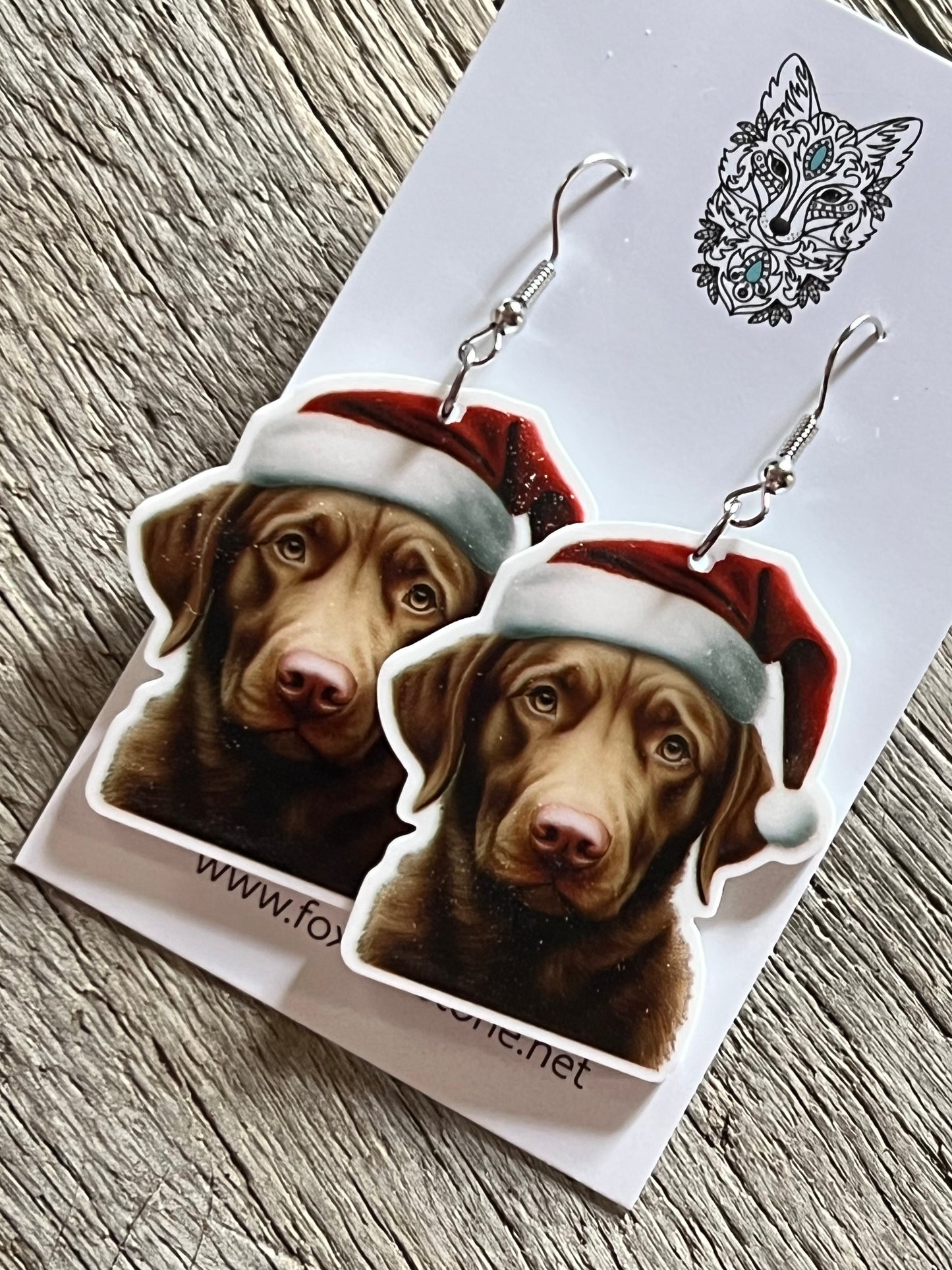 Labrador Retriever Santa Hat Dog Earrings