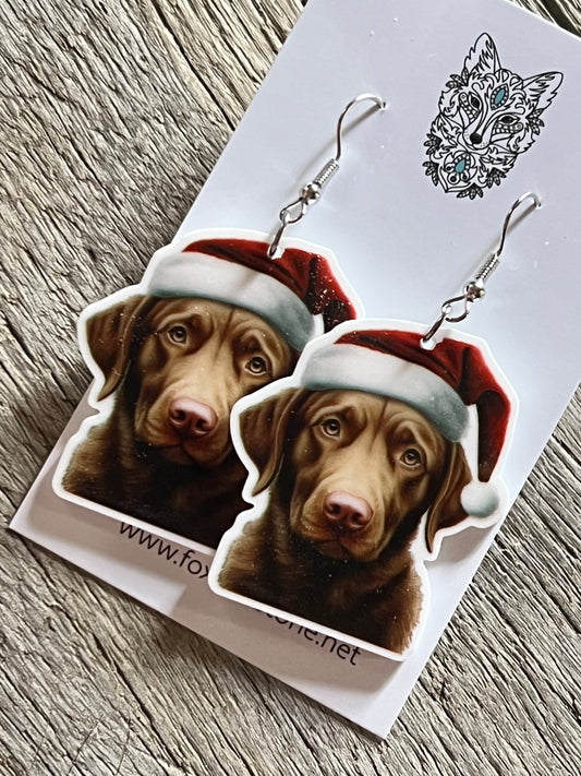 Labrador Retriever Santa Hat Dog Earrings