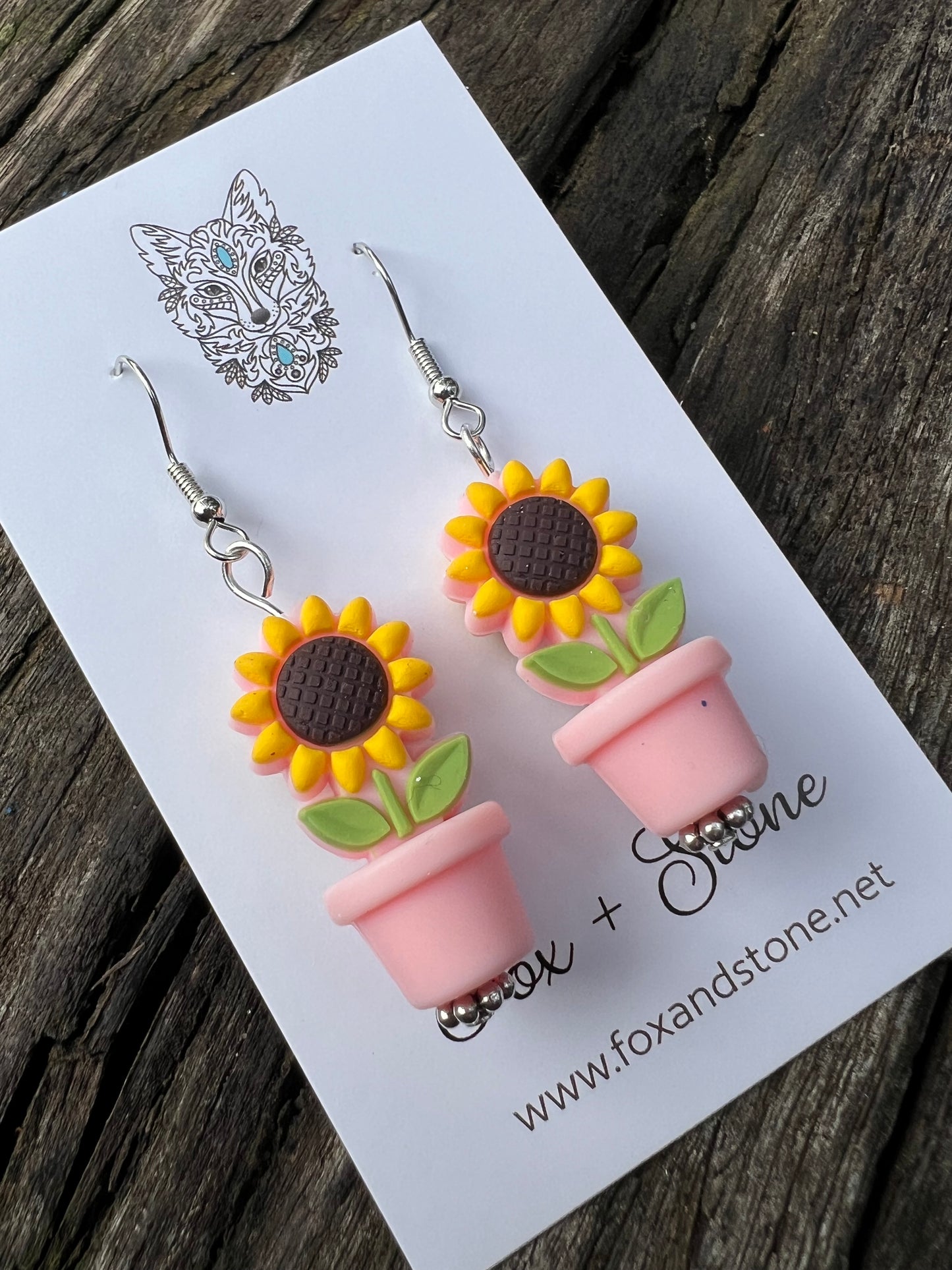 Sunflower in Pink Pots Earrings
