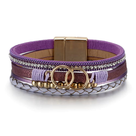Purple Double Ring Faux Leather Bracelet