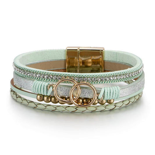 Seafoam Double Ring Faux Leather Bracelet