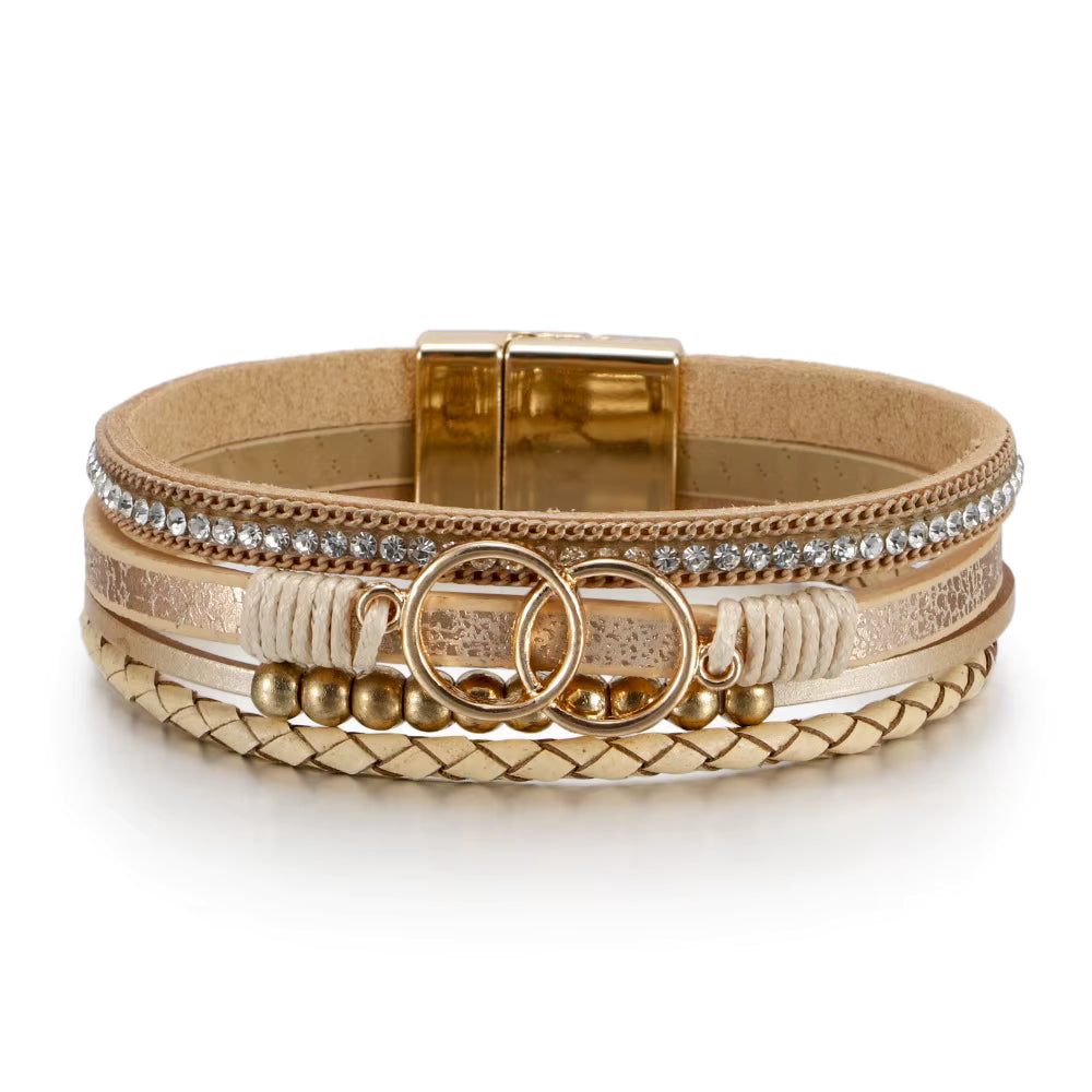 Latte Double Ring Faux Leather Bracelet