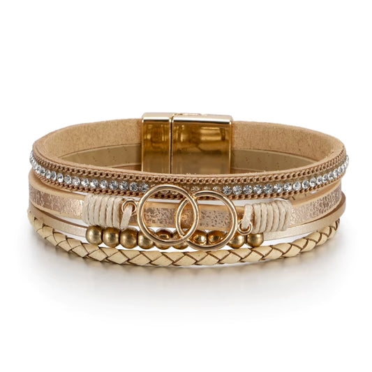 Latte Double Ring Faux Leather Bracelet