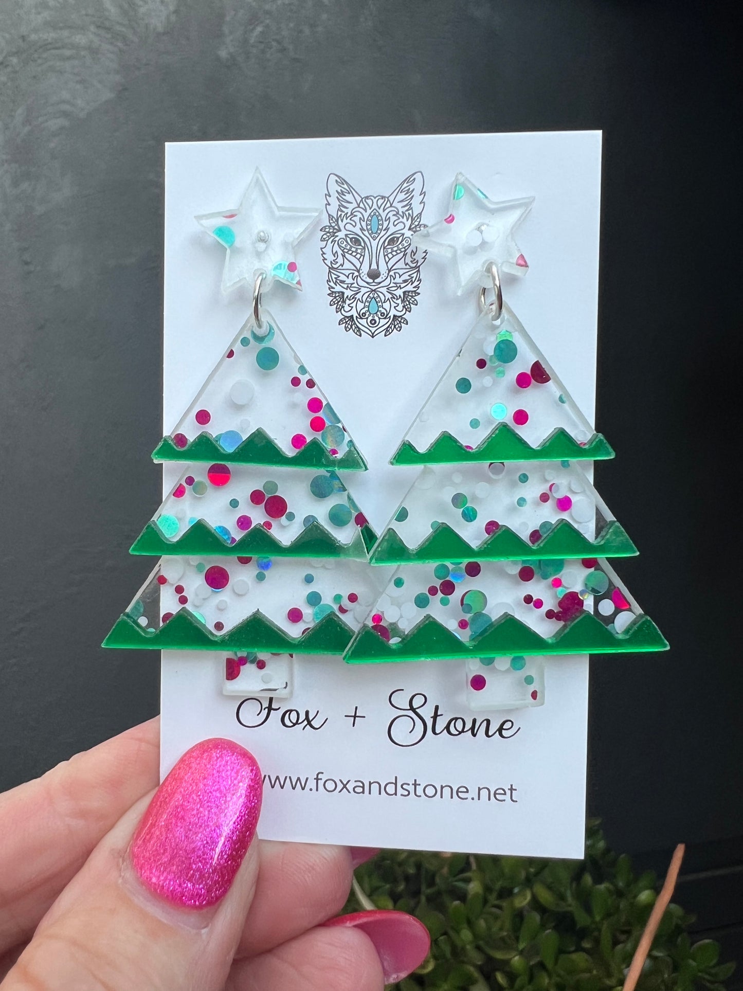 Beautiful Acrylic Mirror Xmas Tree Earrings B