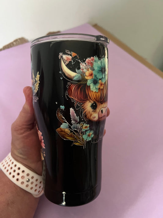 Highland Cow Floral 20oz Curved Tumbler