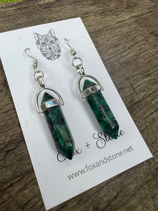 Ruby Zoisite Gemstone Bullet Point Earrings