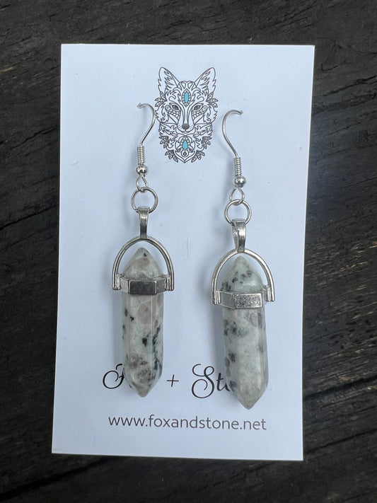 Kiwi Jasper Gemstone Bullet Point Earrings