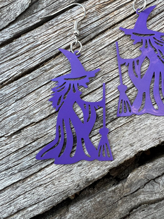 Trick or Treat Purple Witch Earrings