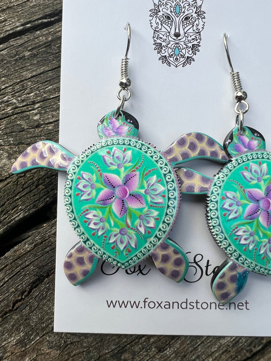 Pretty Floral Turtle Earrings