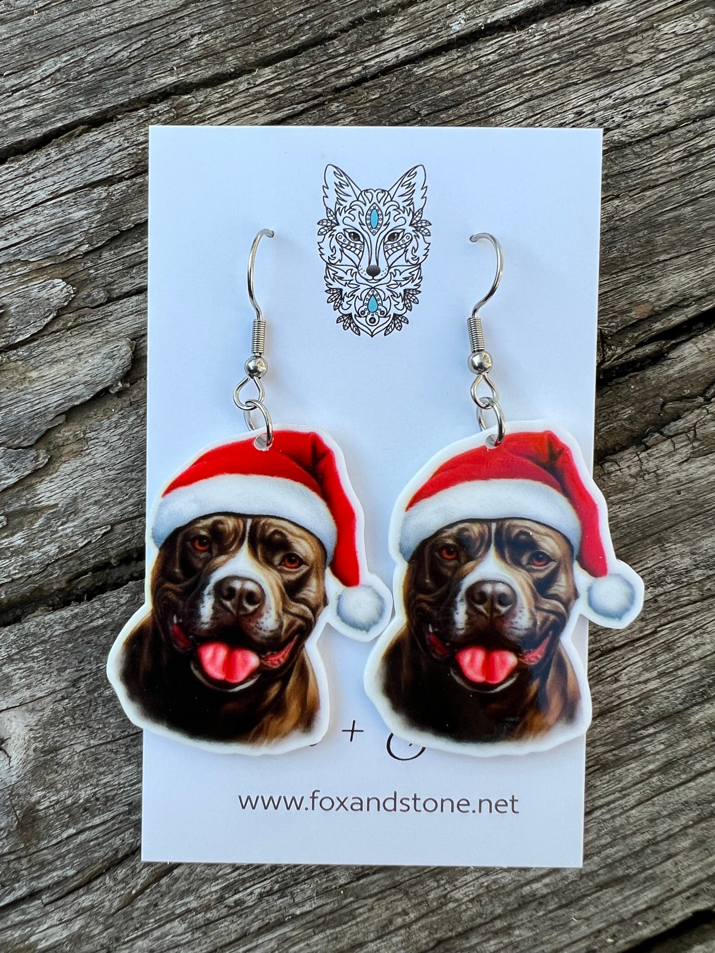Staffie Santa Hat Dog Earrings