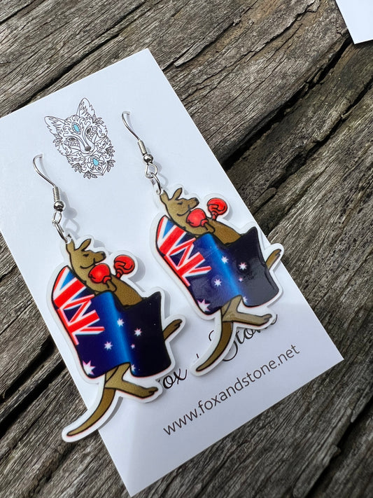 Boxing Kangaroo Australia Day Earrings