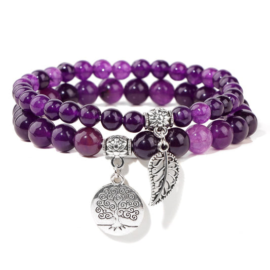 Amethyst Double Gemstone Silver Charm Bracelet Stack